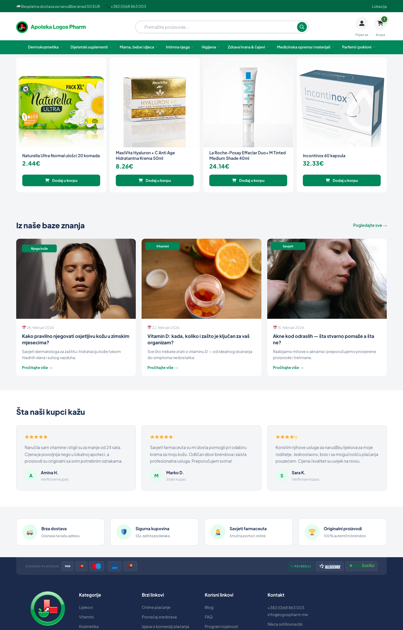 LogosPharm homepage — product categories, promotions, and featured products