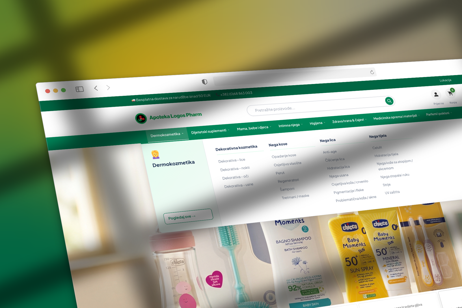LogosPharm — pharmacy e-commerce platform homepage with product categories and promotions