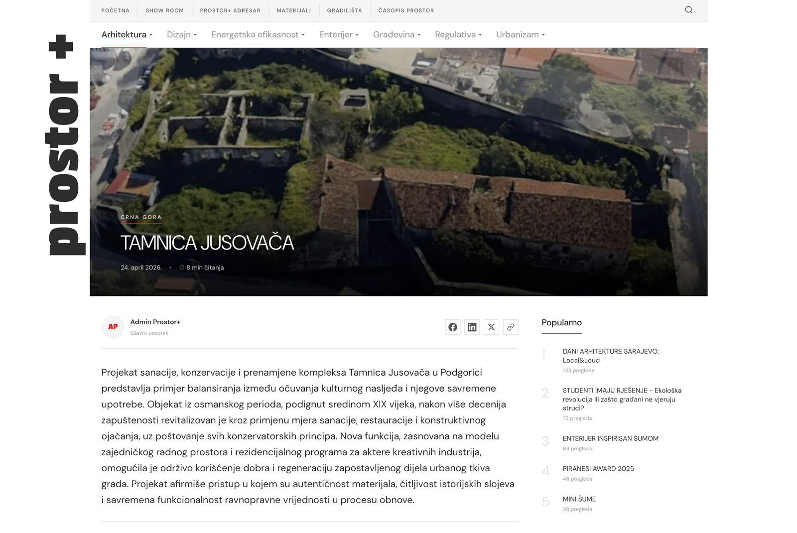 Prostor+ article — full editorial layout with featured image and body text