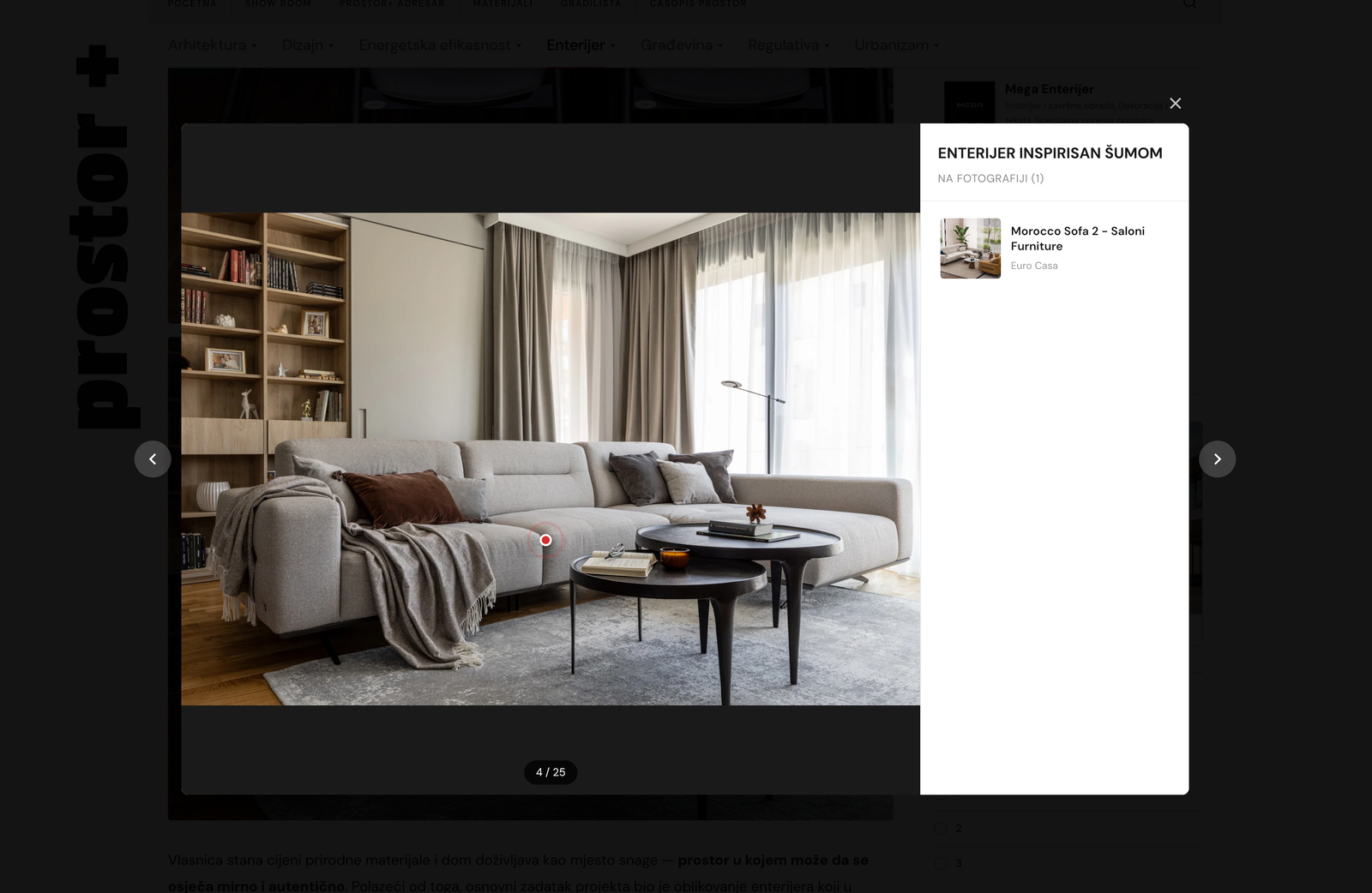 Prostor+ interactive photo gallery — full-screen lightbox modal with article images